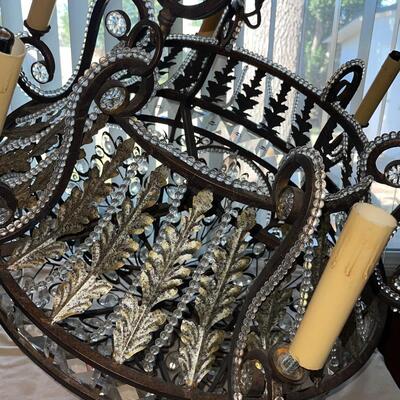 LOT 51   MASSIVE BRONZE & CRYSTAL CONTEMPORARY CHANDELIER 6 CANDLES