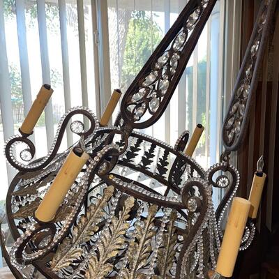 LOT 51   MASSIVE BRONZE & CRYSTAL CONTEMPORARY CHANDELIER 6 CANDLES