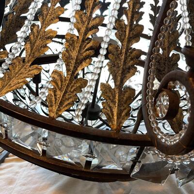 LOT 51   MASSIVE BRONZE & CRYSTAL CONTEMPORARY CHANDELIER 6 CANDLES