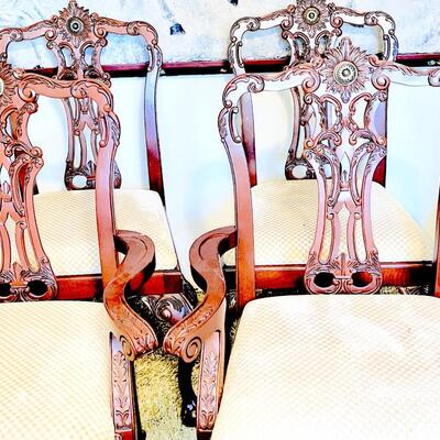 LOT 52   SET OF 6 MODERN REPRODUCTION CHIPPENDALE CHAIRS 2 HOST & 4 SIDE