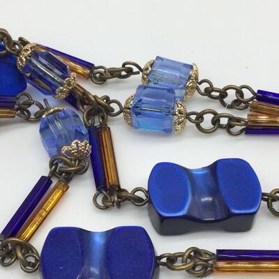 Beautiful Vintage Japan Dark Blue With Baby Blue Glass Beads