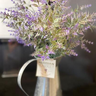 Lot 40 Artificial Lavender flowers with framed sign