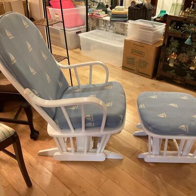 Vintage White Glider and Ottoman hand chosen Sail Boat Fabric