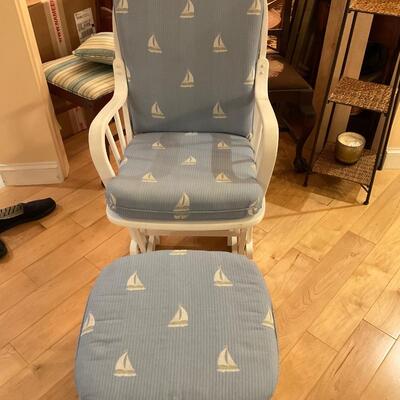 Vintage White Glider and Ottoman hand chosen Sail Boat Fabric