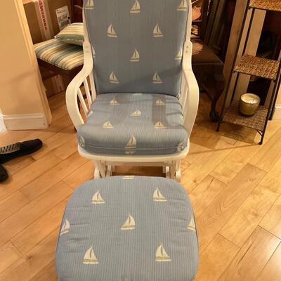 Vintage White Glider and Ottoman hand chosen Sail Boat Fabric