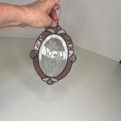 Oval Shaped Etched Glass pink image of Alaskan Flower Vintage