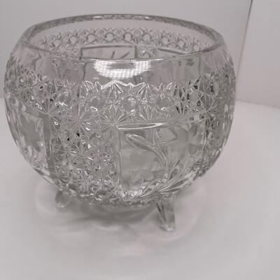 Vintage Crystal Floral Footed Bowl