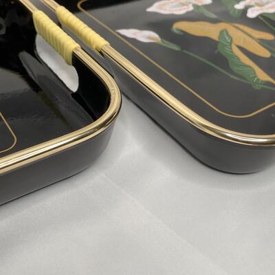 2 Black Lacquer trays by Heyco Inc