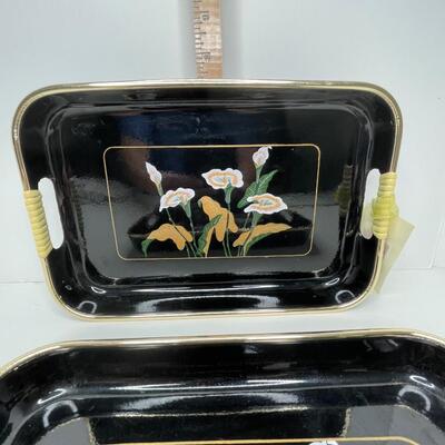 2 Black Lacquer trays by Heyco Inc