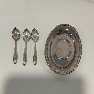 Silver plate tray and 3 spoons