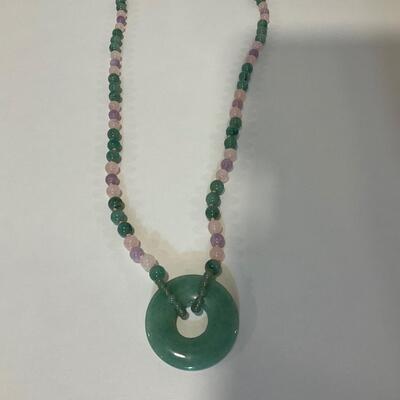 Chinese Multi-colored rose quartz and Jade Pendant