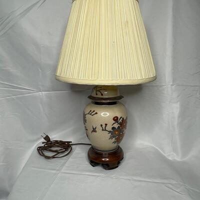 Vintage Asian Ginger Jar Lamp and Silk Shade with Asian Finial