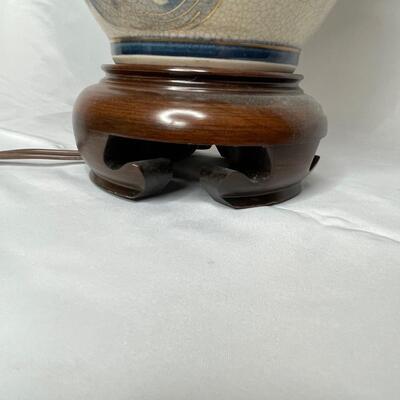 Vintage Asian Ginger Jar Lamp and Silk Shade with Asian Finial
