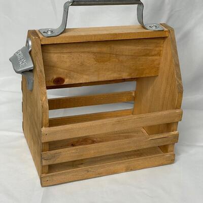 Wood soda holder with opener on side
