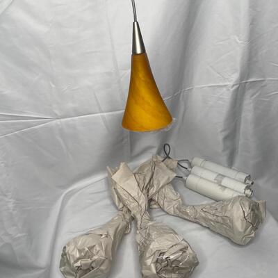 4 hanging bar lights with glass shades and bulbs