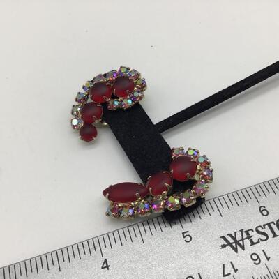 Red Satin Glass Rhinestone Earrings