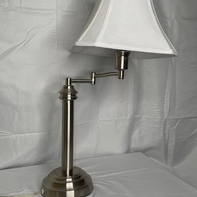 Satin nickel swing arm Lamp white shade
