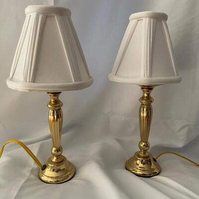 2 miniature brass lights with white shades