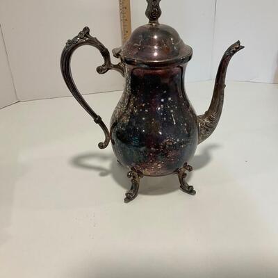 Silver plate tea pot and condiment set