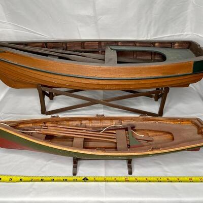 2 wooden boat models