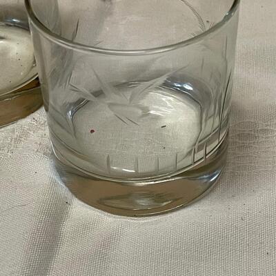 Vintage Etched Short Pitcher and Six Glasses