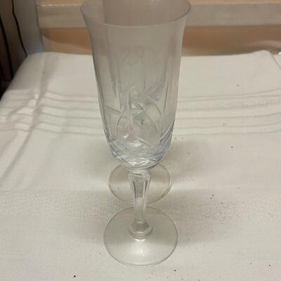 Two Vintage Etched Champagne Flutes