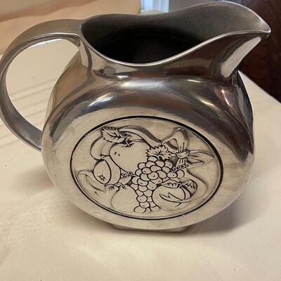Vintage Wilton Armetale Pewter Fruit Pattern Water Pitcher