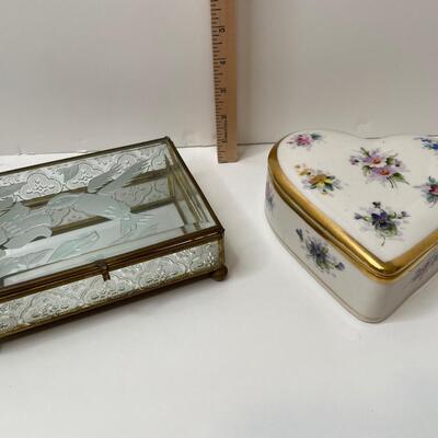 2 Lovely Covered Large Trinket Boxes