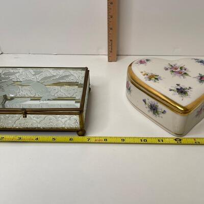 2 Lovely Covered Large Trinket Boxes