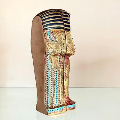 LOT 69  KING TUT EGYPTIAN MODEL SARCOPHAGUS WITH PHARAOH INSIDE.