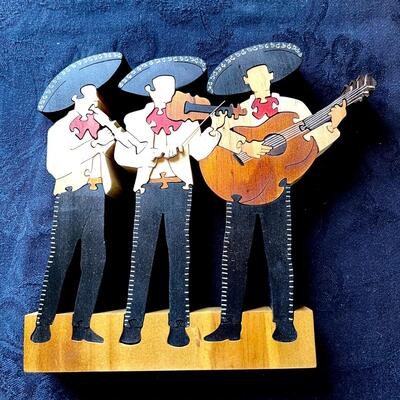 LOT 70  3 DIMENSIONAL  2 SIDED WOODEN FIGURAL PUZZLE 3 MARIACHIS