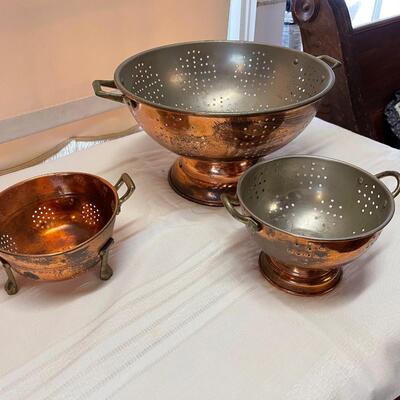 Lot of 3 Vintage Copper Strainers