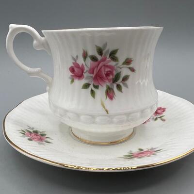 Vintage Royal Minster Bone China Pink Rose Teacup & Saucer ...