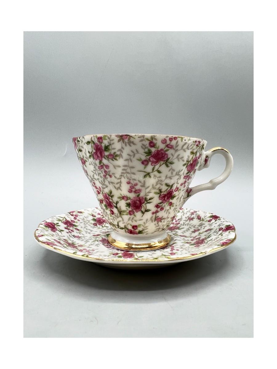 Vintage Lefton China Chintz Pink Rose Teacup and Saucer