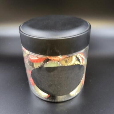 FUN BEER BOTTLE CAPS COLLECTION IN JAR