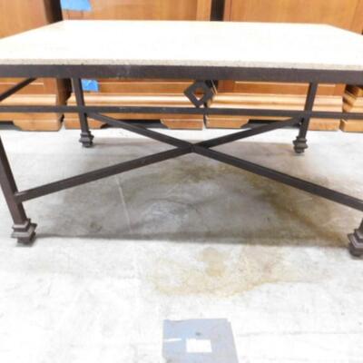 Rustic Wrought Metal Frame Farmhouse Coffee Table with Earth Tone Granite Top (Removable)