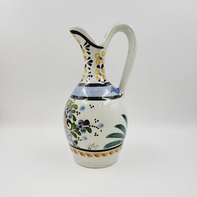 BEAUTIFUL TALL FLORAL HAND PAINTED POTTERY PITCHER-TONALA, MEXICO