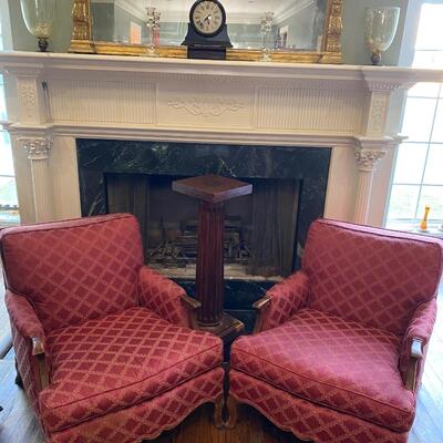 Pair of silk upholstered vintage armchairs