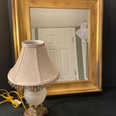 Lot 79 Gold Leaf Mirror and Small Lamp