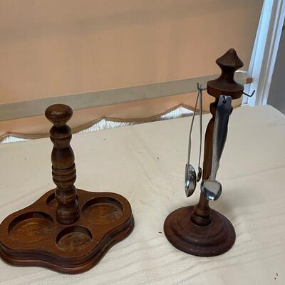 Vintage Wood Condiment Holder and Condiment Spoon Holder