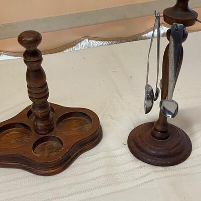 Vintage Wood Condiment Holder and Condiment Spoon Holder