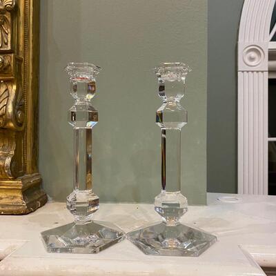 Pair of Val St. Lambert crystal candlesticks