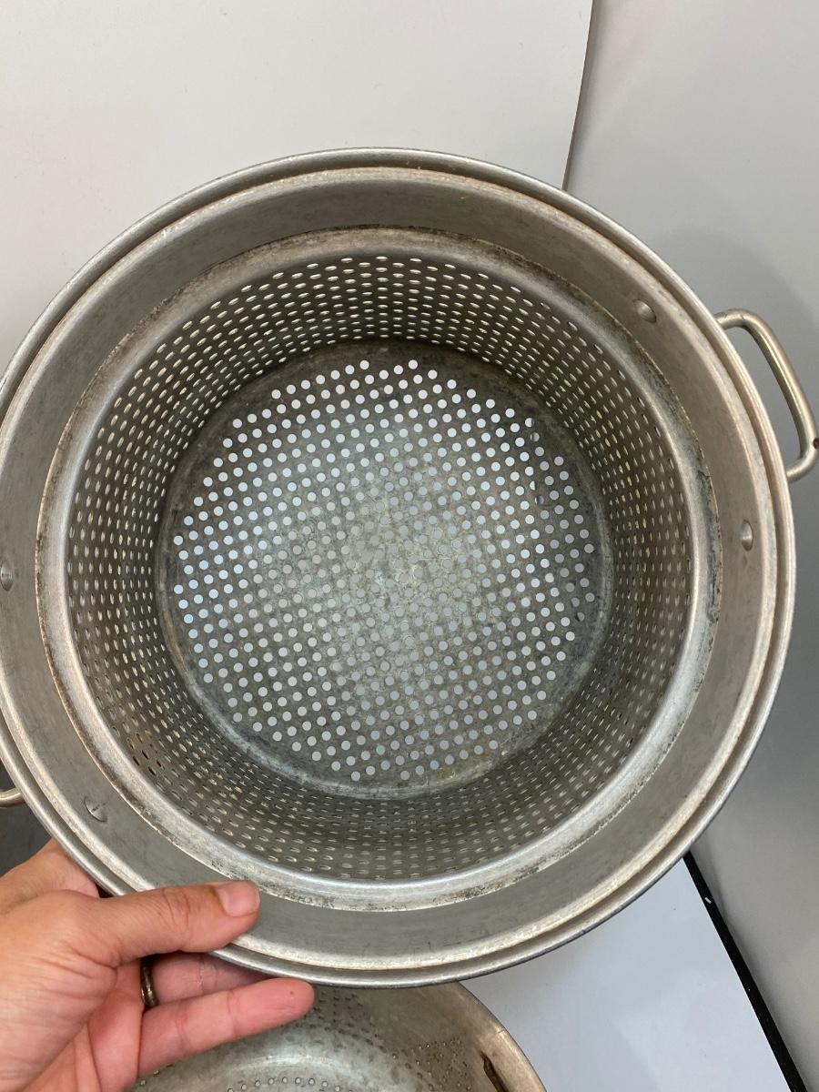 Large Vintage Aluminum Stock Pot with Strainer Insert & Steamer Basket