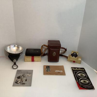 Lot. E - 1063 Vintage Rolleiflex Camera, Rollie Flash,  Level and More