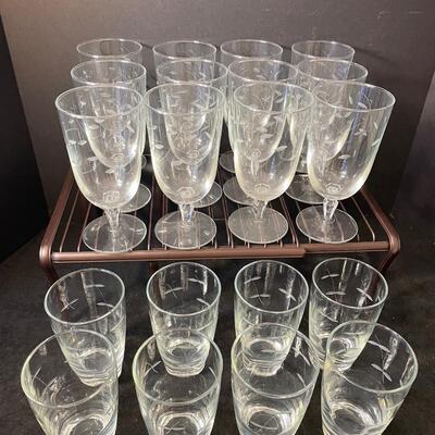 Lot 123 Etched Glass Drinking Glasses