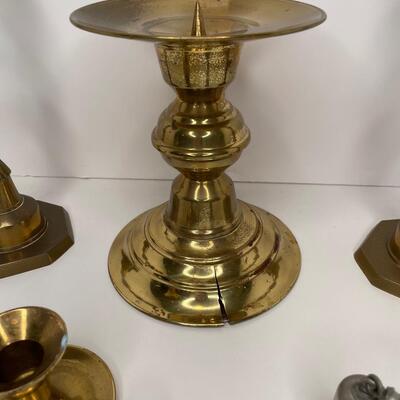 4 Brass Candlestick Holders and Snuffer