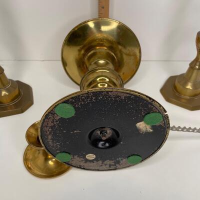 4 Brass Candlestick Holders and Snuffer