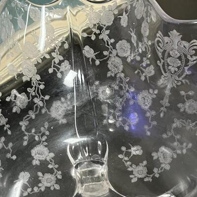 Cambridge Glass Rose Point Footed Square Centerpiece Bowl and Salt and Pepper