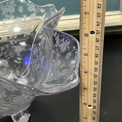 Cambridge Glass Rose Point Footed Square Centerpiece Bowl and Salt and Pepper
