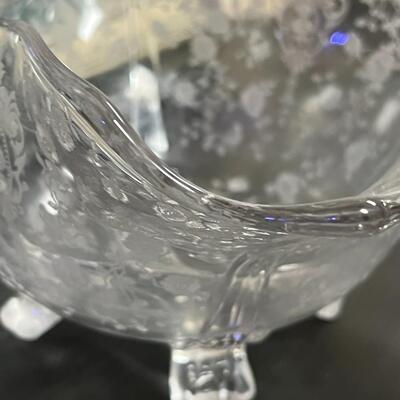 Cambridge Glass Rose Point Footed Square Centerpiece Bowl and Salt and Pepper